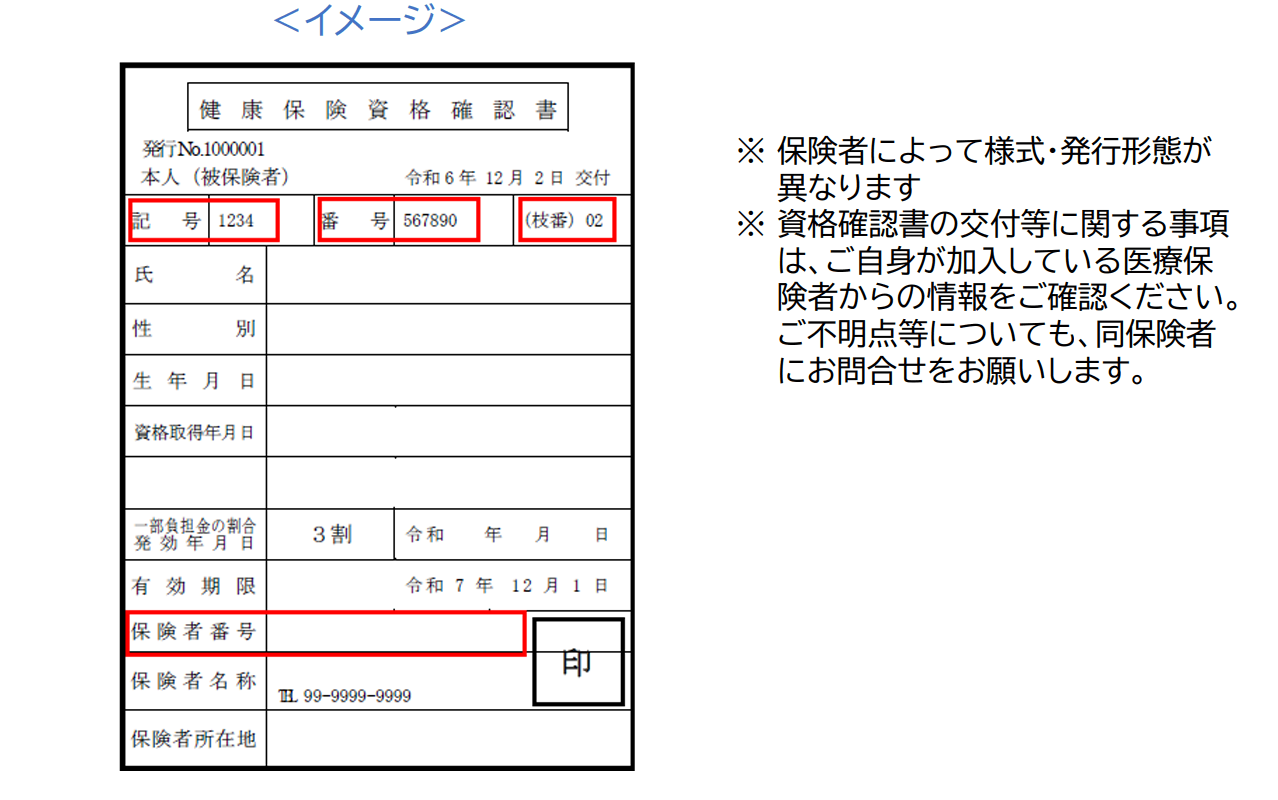カード型の資格確認書のサンプル